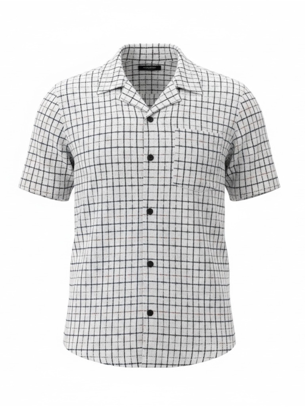 Karl Lagerfied Paris Men's Short- Sleeve Camp Grid Check Shirt- Size XL